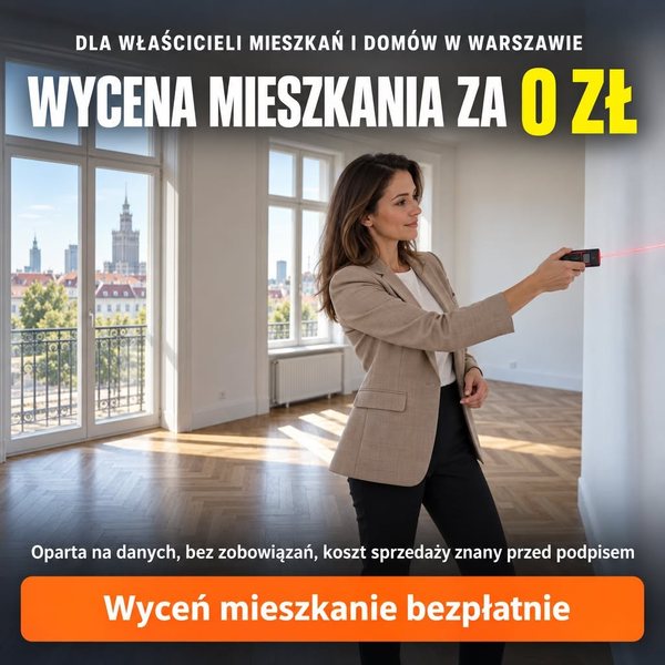 Reklama: wycena mieszkania za 0 zł, agentka z miernikiem